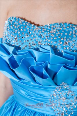 Aqua Fan Pattern Besiged Prom Dress Beading Mini