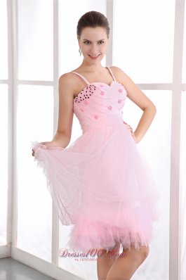 Spaghetti Straps Prom Graduation Dress Tulle Beading Knee-length