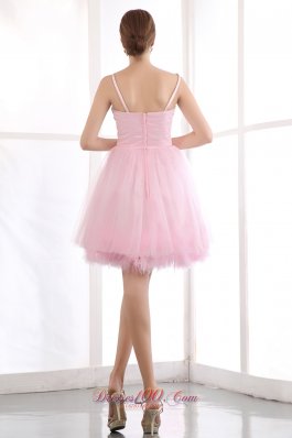 Spaghetti Straps Prom Graduation Dress Tulle Beading Knee-length