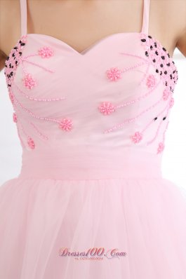 Spaghetti Straps Prom Graduation Dress Tulle Beading Knee-length