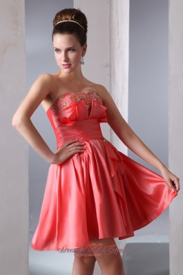 Watermelon Strapless Short Prom Dress Beading Mini