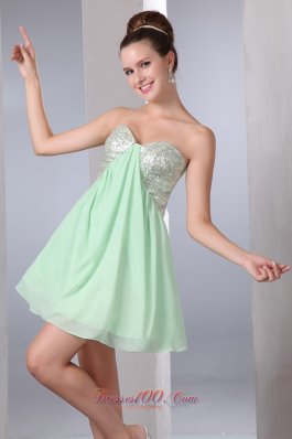 Apple Green Empire Sequin Mini Prom Homecoming Dress