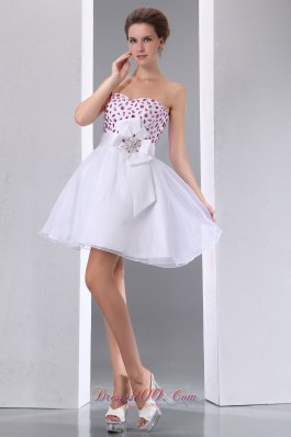 Red Beading White Prom Party Dress Mini Taffeta and Chiffon