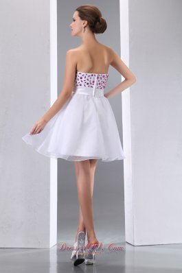 Red Beading White Prom Party Dress Mini Taffeta and Chiffon