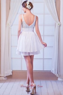 Cocktail Dress Beaded Straps Mini White