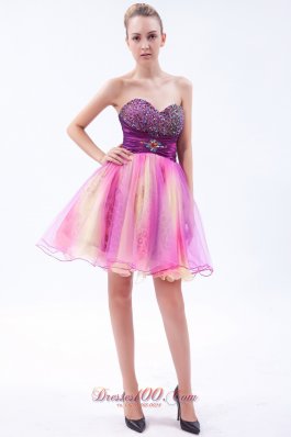 Cocktail Dress Multi-color Mini Beaded Sweetheart