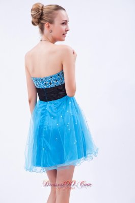 Sky Blue Beading Mini Black Prom Dress