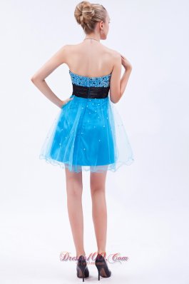 Sky Blue Beading Mini Black Prom Dress