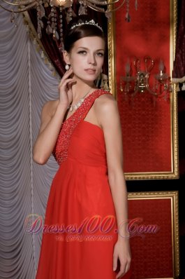 Red Empire Prom / Homecoming Dress Beading Tea-length