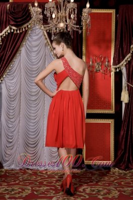 Red Empire Prom / Homecoming Dress Beading Tea-length