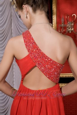 Red Empire Prom / Homecoming Dress Beading Tea-length