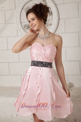 Baby Pink Short Homecoming Dress Black Sash Beading