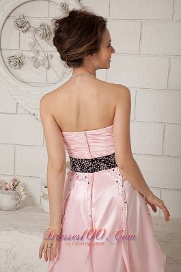 Baby Pink Short Homecoming Dress Black Sash Beading