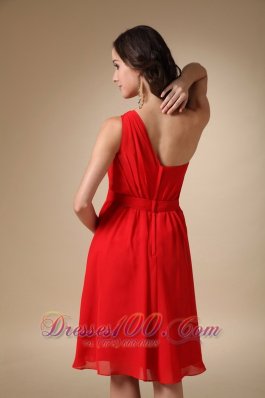 One Shoulder Knee-length Ruched Beading Prom Dress