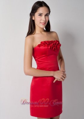 Red Column Hand Made Flowers Bridesmaid Dress