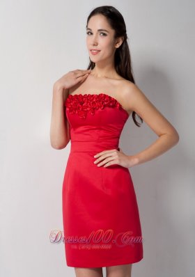 Red Column Hand Made Flowers Bridesmaid Dress