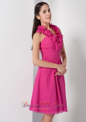 Floral Hoop Halter Bridesmaid Dress Hot Pink