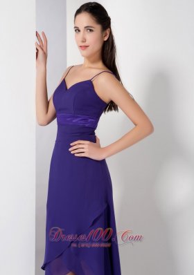 Spaghetti Straps Hi-lo Bridesmaid Dress Purple