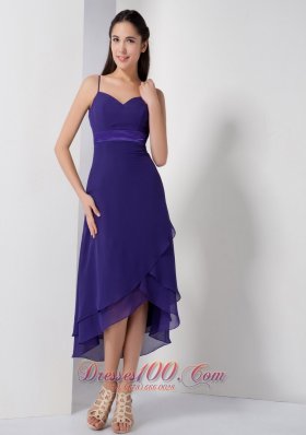 Spaghetti Straps Hi-lo Bridesmaid Dress Purple