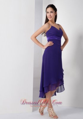 Spaghetti Straps Hi-lo Bridesmaid Dress Purple