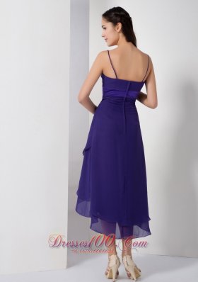 Spaghetti Straps Hi-lo Bridesmaid Dress Purple