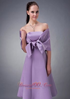 wrap Tied Bow Decorated Bridesmaid Dress Tea-length