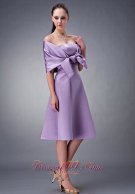 wrap Tied Bow Decorated Bridesmaid Dress Tea-length