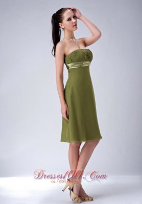 Olive Green Empire Ruched Bridesmaid Dress Knee-length