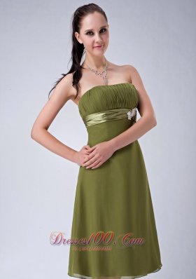 Olive Green Empire Ruched Bridesmaid Dress Knee-length