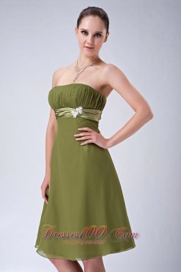 Olive Green Empire Ruched Bridesmaid Dress Knee-length