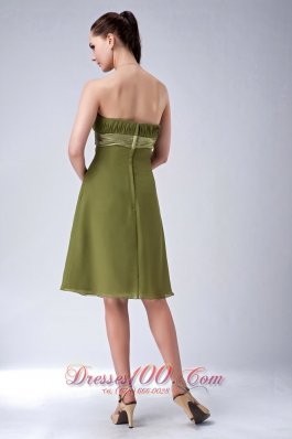 Olive Green Empire Ruched Bridesmaid Dress Knee-length