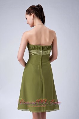 Olive Green Empire Ruched Bridesmaid Dress Knee-length