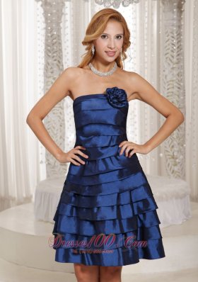 Floral Decorate Ruched Layered Bridesmaid Dress Navy