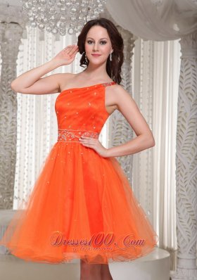 Orange Prom Dress One Shoulder Beaded Drocrate