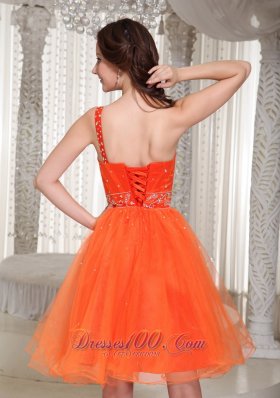 Orange Prom Dress One Shoulder Beaded Drocrate