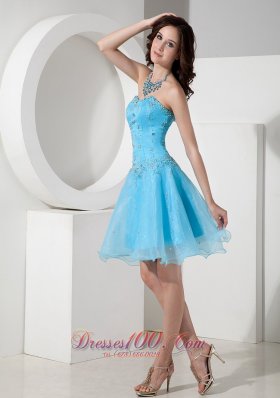 Baby Blue Cocktail Dress Beading Mini A-line