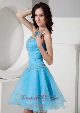 Baby Blue Cocktail Dress Beading Mini A-line