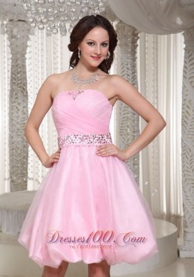 Baby Pink Homecoming Dress With Beaded Sash