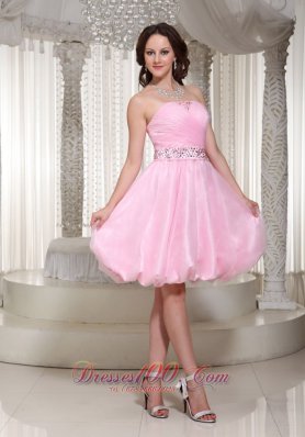 Baby Pink Homecoming Dress With Beaded Sash