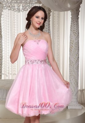 Baby Pink Homecoming Dress With Beaded Sash