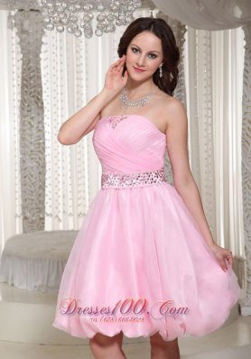 Baby Pink Homecoming Dress With Beaded Sash