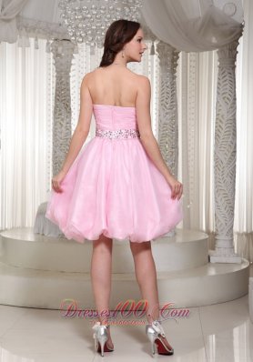 Baby Pink Homecoming Dress With Beaded Sash