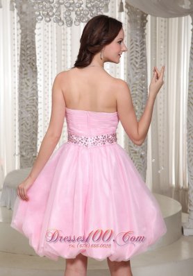 Baby Pink Homecoming Dress With Beaded Sash