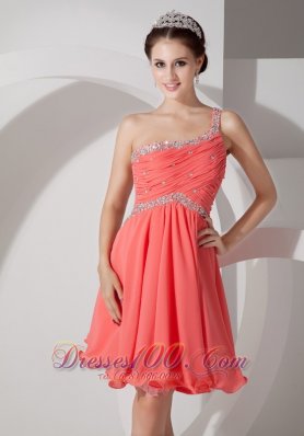  Empire One Shoulder Homecoming Dress Beading Ruch Mini