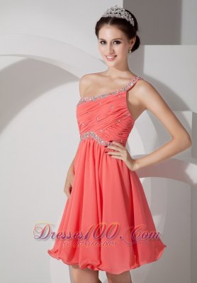  Empire One Shoulder Homecoming Dress Beading Ruch Mini