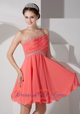  Empire One Shoulder Homecoming Dress Beading Ruch Mini