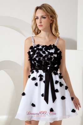 White and Black Appliques Straps Prom / Homecoming Dress