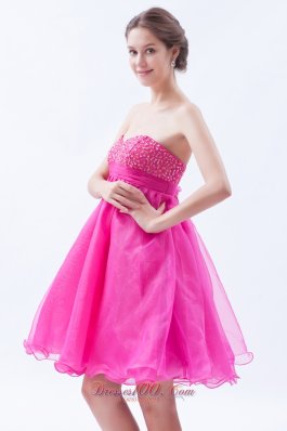 Organza Beading Prom Cocktail Dress Mini Hot Pink