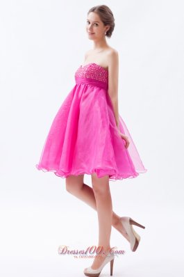 Organza Beading Prom Cocktail Dress Mini Hot Pink