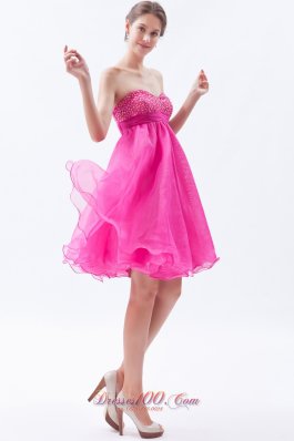 Organza Beading Prom Cocktail Dress Mini Hot Pink